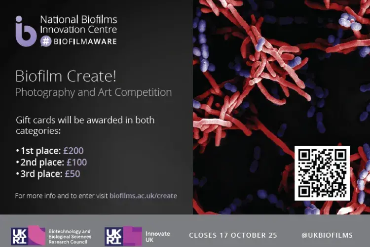 Biofilm Create 2025 Competition banner with condensed information